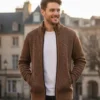 Mens-Casual-Slim-Full-Zip-Thick-Knitted-Cardigan-Sweaters-with-Pockets-brown men's casual zip up sweater jacket