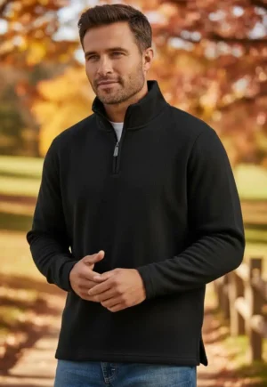 mens Long Sleeve Fleece Quarter zip Caviar