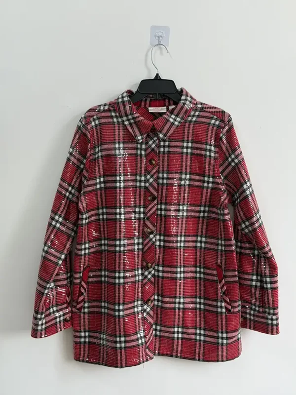 sparking-plaid-shirt-jacket-03 Vintage striped slim-fit shirt front view - 65% cotton 35% polyester blend classic casual top