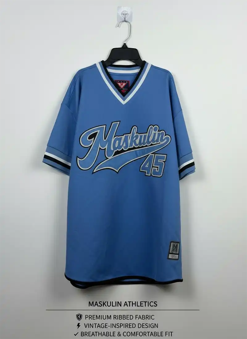 breathable-sport-t-shirt-front-view-blue sport t-shirt front view showing breathable fabric and classic v-neck style