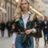 Elegant woman wearing a pure silk scarf