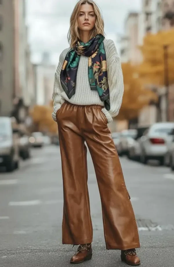 Model wearing a pure silk scarf