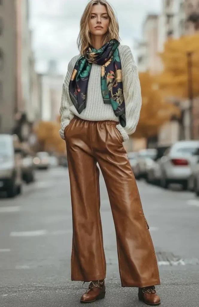 Model wearing a pure silk scarf