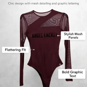 Romantic sheer bodysuit for a date night, with elegant pleated mesh detailing.